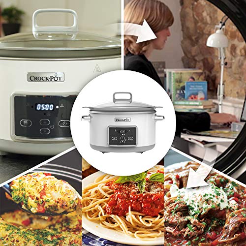 Crock-Pot Duraceramic CSC026X Olla de cocción lenta digital, recipiente compatible con fuego e inducción, 5 litros, Acero Inoxidable, Blanco