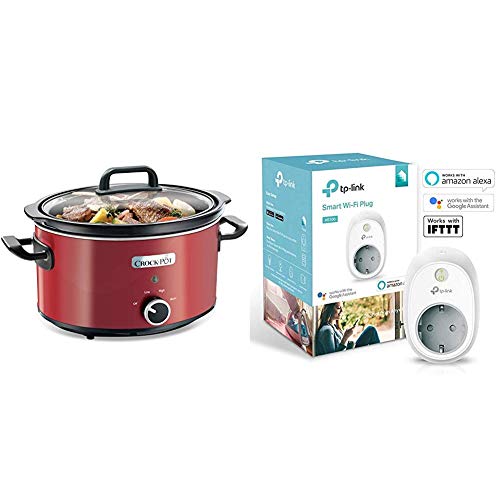 Crock-Pot SCV400RD-050 SCV400RD, 210 W, 3.5 litros, Acero Inoxidable, Rojo + TP-Link HS100 - Enchufe inteligente para controlar sus dispositivos, funciona con Amazon Alexa, Google Home e IFTTT