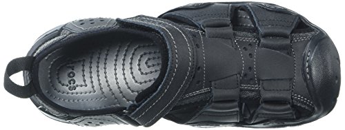 Crocs Men's Swiftwater Leather Fisherman M Flat Sandal, Black/Graphite, 9 M US