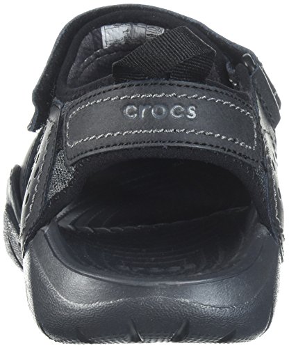 Crocs Men's Swiftwater Leather Fisherman M Flat Sandal, Black/Graphite, 9 M US