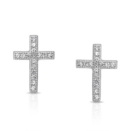 Cruz Comunión Religiosa CZ Micro Pave Pendiente De Boton Para Mujer Y Para Los Hombres Adolescentes Zirconia Cúbico 925