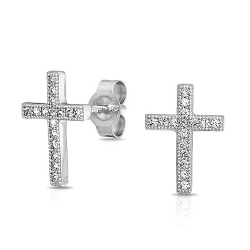 Cruz Comunión Religiosa CZ Micro Pave Pendiente De Boton Para Mujer Y Para Los Hombres Adolescentes Zirconia Cúbico 925