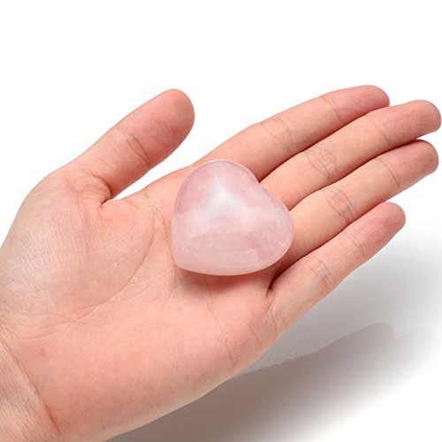 CrystalTears - 2 piedras de cuarzo rosa con corazón tallado en la palma para curar el chakra y el reiki, con caja de regalo