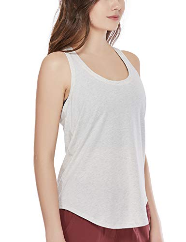 CRZ YOGA Mujer Algodón Pima Deporte de Sueltas Formación Camiseta sin Mangas Gris Hielo/blanco-R744 42