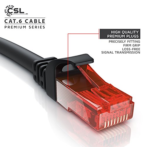 CSL - 20m Cable de Red Gigabit Ethernet LAN Cat.6 RJ45-1000Mbit s - Cable de conexión a Red - UTP - Compatible con Cat.5 Cat.5e Cat.7 - Conmutador Router módem Punto de Acceso -Negro