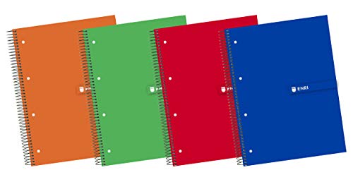 Cuaderno microperforado A4 Enri. Pack de 5 unidades. Tapa extradura. 120+40 Hojas. Cuadrícula 4x4.