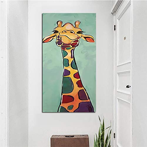 Cuadro En Lienzo Decoración del hogar de la Imagen de la Pared de la Jirafa del Color para los Carteles de la Sala de Estar del Dormitorio，30x45cm，Pintura sin Marco