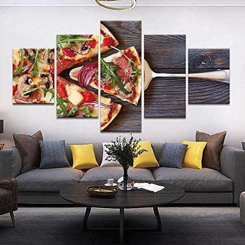 Cuadro en Lienzo Pizza Slide Comida Restaurante Moderno Impresión de 5 Piezas Impresión Artística Imagen Gráfica Decoracion de Pared - Enmarcado