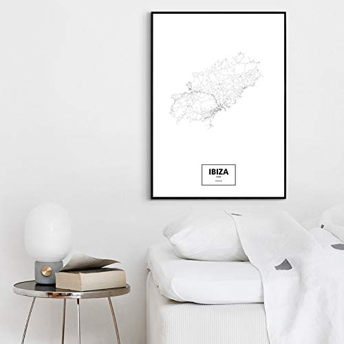 Cuadro En Lienzo,Ibiza Ciudad Mundo Personalizado En Blanco Y Negro Mapa Fotos Póster De Impresión Sobre Lienzo Estilo Nórdico De Arte De Pared De Lienzos Para La Decoración Del Hogar Sin Marco,20