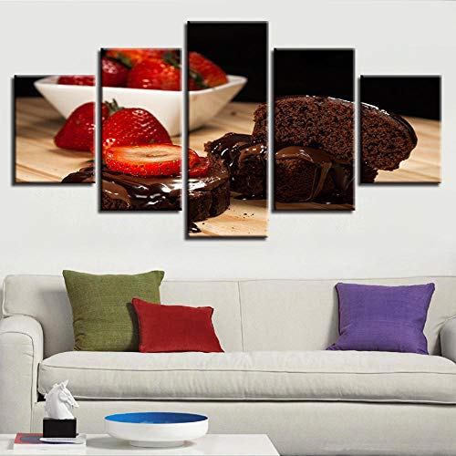 Cuadro sobre Lienzo 5 Piezas - Harina De Fresa Y Chocolate Símbolo Romántico Imagen Canvas Wall Art Impresión De La Lona Pintura Aniversario Carteles Salón Arte De La Pared 150X80Cm