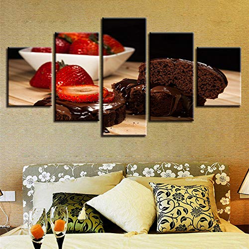 Cuadro sobre Lienzo 5 Piezas - Harina De Fresa Y Chocolate Símbolo Romántico Imagen Canvas Wall Art Impresión De La Lona Pintura Aniversario Carteles Salón Arte De La Pared 150X80Cm