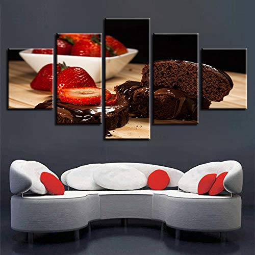 Cuadro sobre Lienzo 5 Piezas - Harina De Fresa Y Chocolate Símbolo Romántico Imagen Canvas Wall Art Impresión De La Lona Pintura Aniversario Carteles Salón Arte De La Pared 150X80Cm