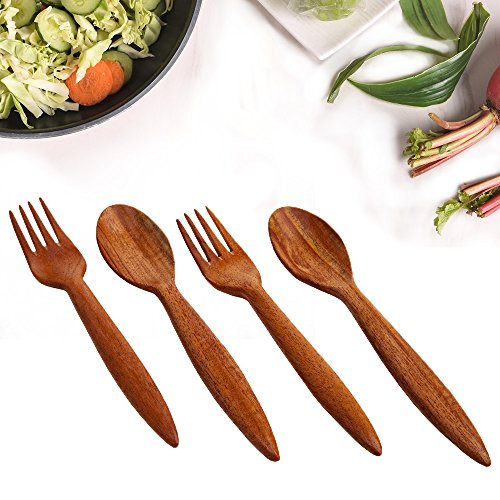 Cubertería de madera de neem hecha a mano – tenedor + cuchara Set (2 x 2 piezas) seguro, saludable y consciente ayuda a la vida