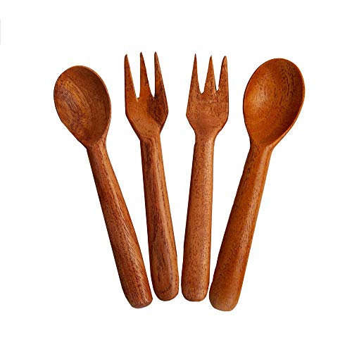 Cubertería de madera de neem hecha a mano – tenedor + cuchara Set (2 x 2 piezas) seguro, saludable y consciente ayuda a la vida