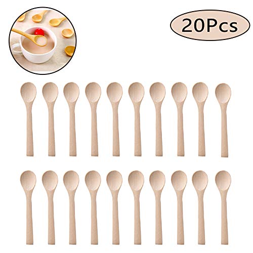 Cuchara de Madera Hecha a Mano, 20 Piezas Mini Cucharas de Madera,Cucharas Pequeñas de Madera para Niños,Cucharas Pequeñas de Madera de 13cm,para Helado, Miel, Café, Té, Condimentos, Drogas