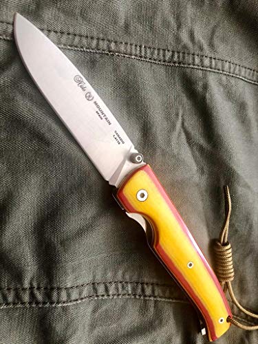 Cuchilleria Deportiva Nieto - 245-H. Navaja Nieto Mountain. Mango de micarta Bandera de ESPAÑA. Hoja: 8,5 cm. Herramienta para Caza, Pesca, Camping, Outdoor, Supervivencia y Bushcraft