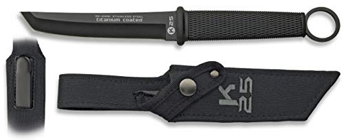 Cuchillo botero K25 Tanto/Funda Hoja 12,3 para Caza, Pesca, Camping, Outdoor, Supervivencia y Bushcraft K25 31891 + Portabotellas de regalo