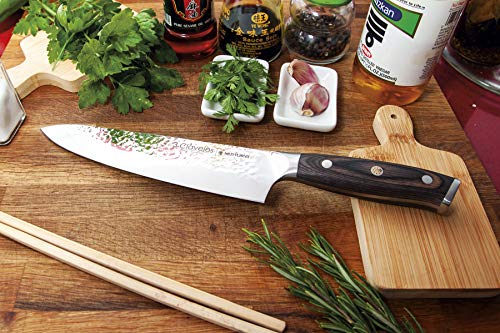 Cuchillo cocinero profesional 3 Claveles 28079 cuchillos cocina forjado con hoja martilleada acero inoxidable con mango de madera 20 cm - 8" de hoja