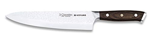 Cuchillo cocinero profesional 3 Claveles 28079 cuchillos cocina forjado con hoja martilleada acero inoxidable con mango de madera 20 cm - 8" de hoja