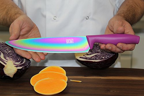 Cuchillo De Chef Color Iridiscente : Cuchillo De Cocina Profesional Para Chef/Cocinero. Hoja De Nitruro De Titanio Afilada De 20 Cm. Cómodo Mango Ergonómico. Por Taylors Eye Witness