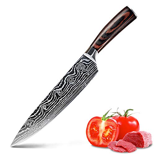 Cuchillo de chef profesional, cuchillo de cocina de 8 pulgadas, cuchillo de acero inoxidable con mango de madera ergonómico, ultra afilado, la mejor opción para cocina y restaurante