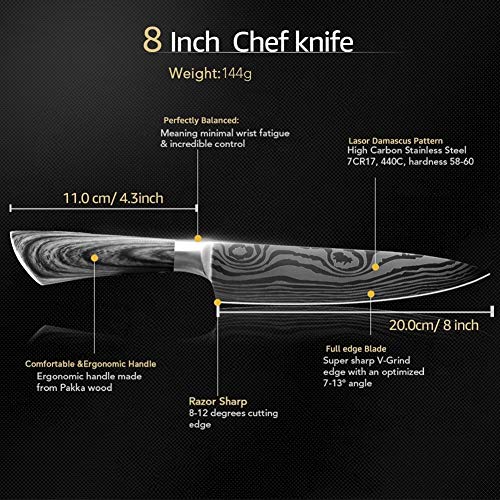 Cuchillo de cocina 5 7 8 pulgadas 7Cr17 Utilidad de acero inoxidable 440C cuchilla del cuchillo del cocinero de Damasco Dibujo Carne Santoku Cocinar sistema de herramienta Herramientas de cocina