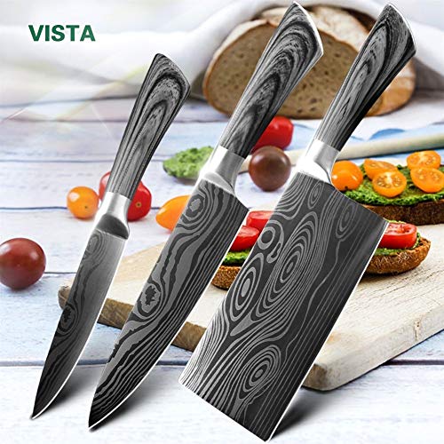 Cuchillo de cocina 5 7 8 pulgadas 7Cr17 Utilidad de acero inoxidable 440C cuchilla del cuchillo del cocinero de Damasco Dibujo Carne Santoku Cocinar sistema de herramienta Herramientas de cocina