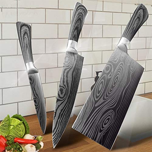 Cuchillo de cocina 5 7 8 pulgadas de acero inoxidable cuchillos de carnicero del cocinero de Santoku Utilidad 440C Lazer Damacuse Patrón Cooking Set Herramientas de cocina (Color : 8 in Chef Knife)