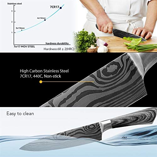 Cuchillo de cocina 5 7 8 pulgadas de acero inoxidable cuchillos de carnicero del cocinero de Santoku Utilidad 440C Lazer Damacuse Patrón Cooking Set Herramientas de cocina (Color : 8 in Chef Knife)