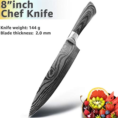 Cuchillo de cocina 5 7 8 pulgadas de acero inoxidable cuchillos de carnicero del cocinero de Santoku Utilidad 440C Lazer Damacuse Patrón Cooking Set Herramientas de cocina (Color : 8 in Chef Knife)