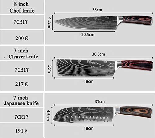 Cuchillo de cocina de 8" pulgadas Modelo japonés cuchillos de cocina láser Damasco Chef Santoku cuchillo afilado Cleaver rebanar Cuchillos Herramienta Herramientas de cocina