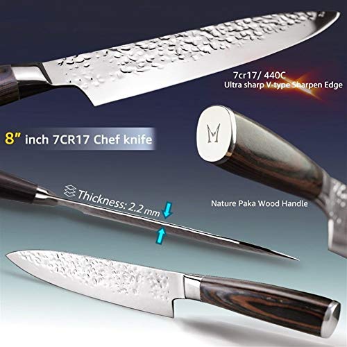 Cuchillo de cocina de 8 pulgadas profesional japonés del cocinero cuchillos 7Cr17 acero inoxidable 440C Tang completa Carne Cleaver máquina de cortar Santoku Conjunto Herramientas de cocina