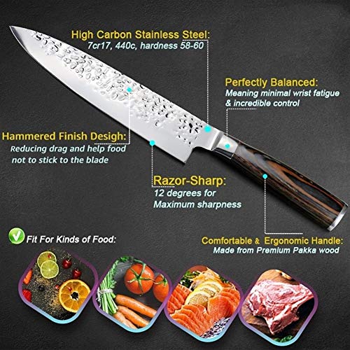 Cuchillo de cocina de 8 pulgadas profesional japonés del cocinero cuchillos 7Cr17 acero inoxidable 440C Tang completa Carne Cleaver máquina de cortar Santoku Conjunto Herramientas de cocina