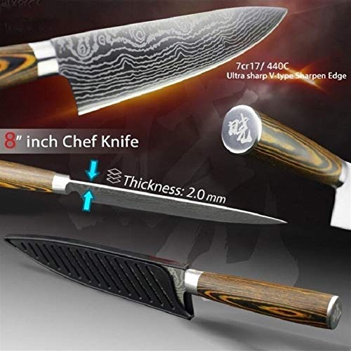 Cuchillo de cocina Herramienta Cleaver Santoku Damasco Dibujo máquina de cortar carne de 8 pulgadas Chef japonés cuchillos 7Cr17 acero inoxidable 440C Conjunto Láser Herramientas de cocina