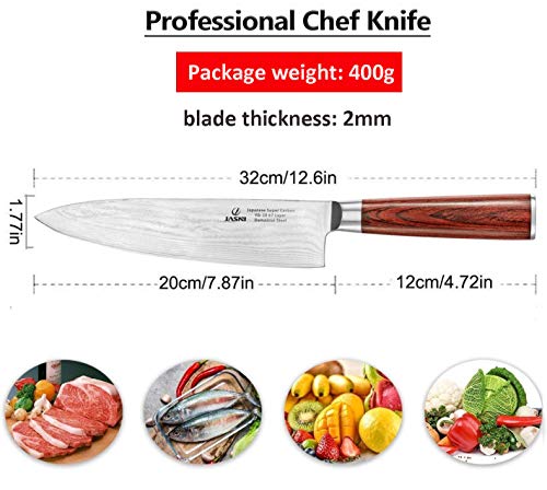 Cuchillo de cocina profesional de 8 pulgadas – 67 capas VG-10 cuchillo de acero Damasco, cuchillo de cocina ultra afilado con mango de madera ergonómico, vaina y caja de regalo de belleza