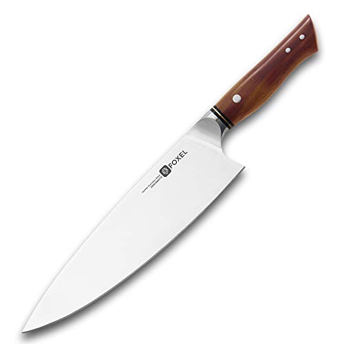 Cuchillo de cocina profesional FOXEL de 9 pulgadas, serie Lynx, acero alemán de alto carbono, ideal para balanceo, rebanar, cortar – mango de sándalo