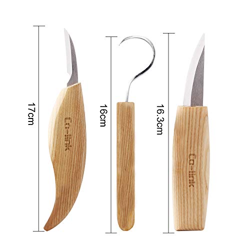 Cuchillo de Gancho de Talla de Madera para tallar cucharas Tazones Kuksa y Tazas, Herramientas de Tallado de Cuchara para diestrus Viene con un Compuesto de Pulido de Cuero y una Bolsa de Tela