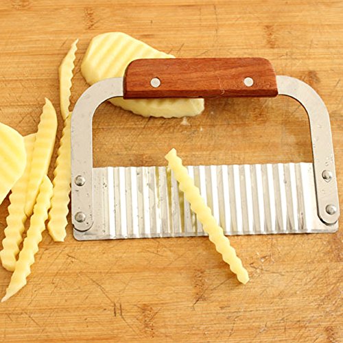 Cuchillo decorador ondulado,Cortador Ondulado Para Verduras,Hoja de acero inoxidable y mango de madera