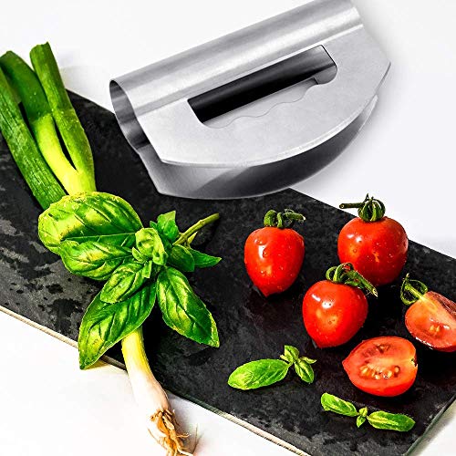 Cuchillo para picar ensaladas con doble hoja - Cortador de mezzaluna afilado de acero inoxidable y picador para la cocina en casa - Cortador de mano mecedora multiuso para