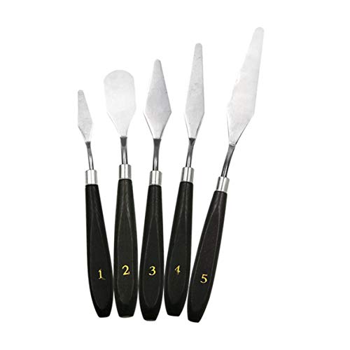 Cuchillos de paleta, 5 piezas Kit de espátula de acero inoxidable profesional Cuchillo de paleta para pintura al óleo Juego de herramientas de pintura de bellas artes Cuchillas flexibles (plateado)