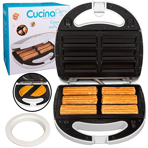 CucinaPro Empanada y Churro Fabricante máquina Cocina w 4 Removibles Placas más fáciles Que la Empanada Prensa o Prensa de Churro Incluye Taza Masa para medición del círculo de Masa Simple