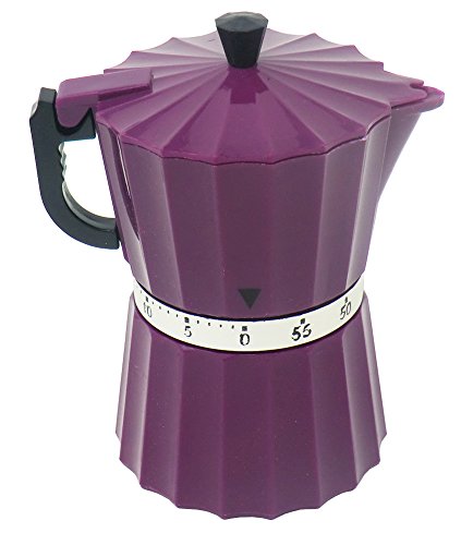 Cucuba® TEMPORIZADOR MECÁNICO DE COCINA DESIGN CAFETERA MOKA TAMAÑO 11X6X6CM – IDEA DE REGALO (Color: Viola)