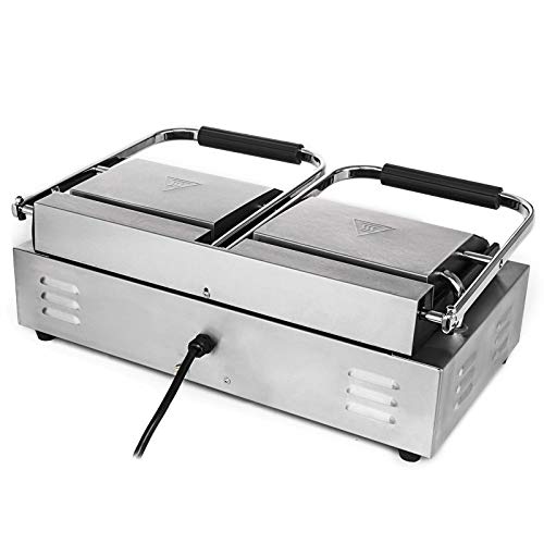 Cueffer 3600W Parrilla Eléctrica de Acero Inoxidable 220 V 50 HZ Sandwichera Parrilla Electrica con Placa Plana Doble Sandwich Press para la Cocina, Restaurante, Fiesta (LD-813E)