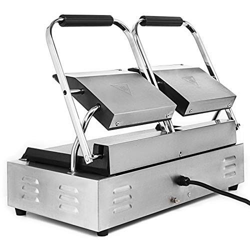 Cueffer 3600W Parrilla Eléctrica de Acero Inoxidable 220 V 50 HZ Sandwichera Parrilla Electrica con Placa Plana Doble Sandwich Press para la Cocina, Restaurante, Fiesta (LD-813E)