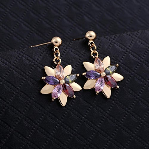 Cuelga los pendientes Yazilind Vogue chapados en oro Cubic Zirconia gota de la flor de regalo de la joyería de las mujeres