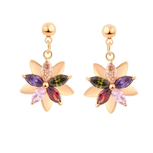 Cuelga los pendientes Yazilind Vogue chapados en oro Cubic Zirconia gota de la flor de regalo de la joyería de las mujeres