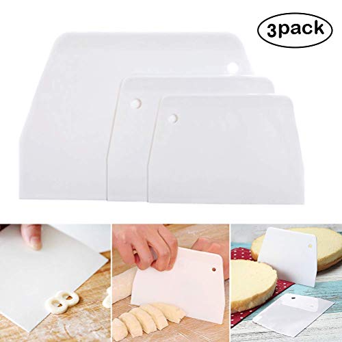 Cuenco rascadores Juego de 3 espátulas de borde recto y curvado multiusos de plástico para robot de cocina cuenco bol de cocina y rebañar para hornear masa de pan cake fondant glaseado blanco