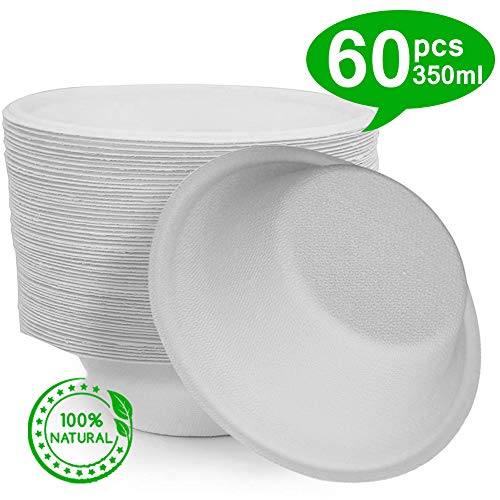 Cuencos de Papel Desechables 50 Piezas, 350 ml Vajilla Ecológica Cuencos de Caña de Azúcar Biodegradables y Reciclables, Perfectos para fiestas