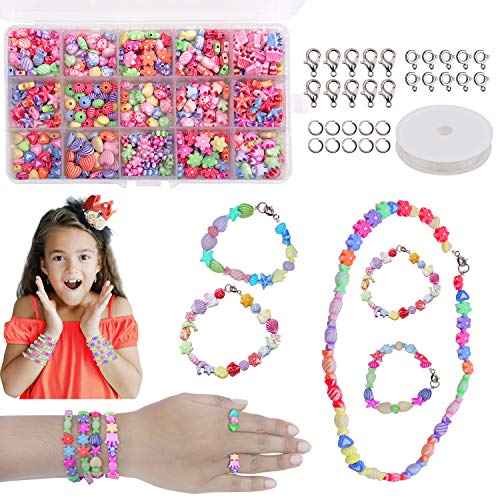 Cuentas Abalorios DIY Beads - 500 Piezas Abalorios para Hacer Pulseras - Incluye Formas Surtidas, Cordel Elástico, Anillas Abiertas, Cierres de Langosta con Caja de Almacenamiento