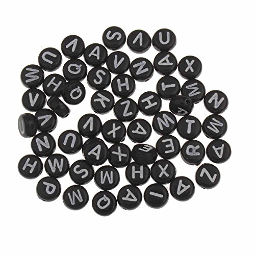 Cuentas con letras de color negro de 7 mm, de plástico y redondas, para enhebrar en hilo y hacer pulseras, collares, llaveros y joyas infantiles, D112